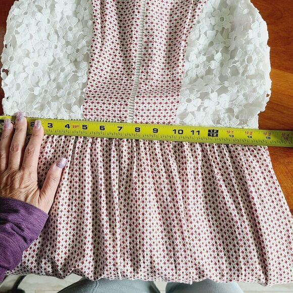Esley Eyelet Lace Floral Dress Medium Cottagecore Fit‎ & Flare White Red - Picture 9 of 13